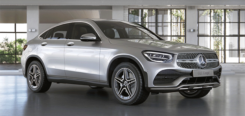 Silberner Mercedes-Benz GLC 220d Coupé Frontansicht