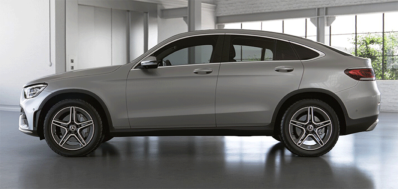 Silberner Mercedes-Benz GLC 220d Coupé Seitenansicht