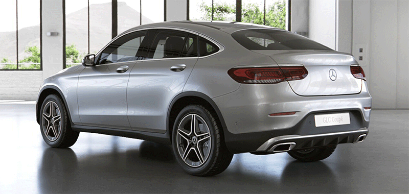 Silberner Mercedes-Benz GLC 220d Coupé Heckansicht