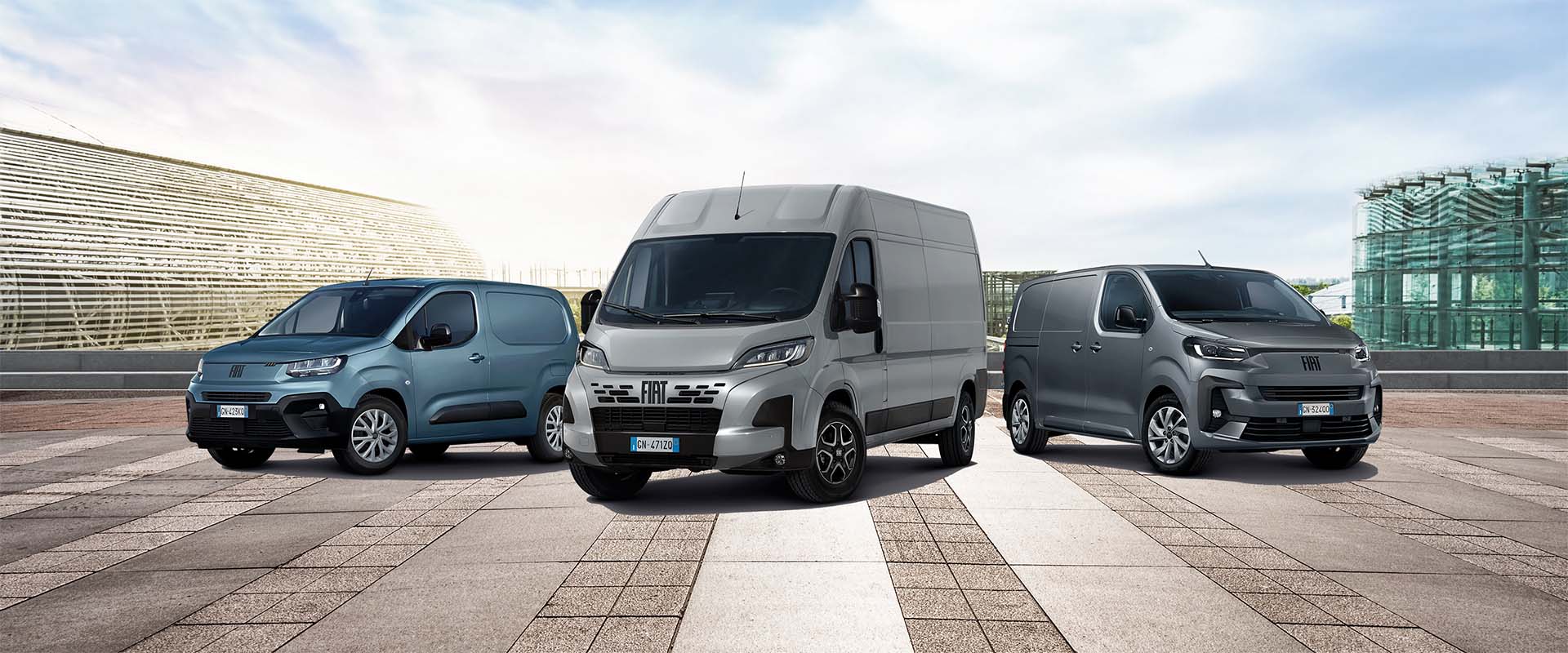 Fiat Professional Modellpalette 2024 mit Den Modellen Doblo, Ducato und Scudo.